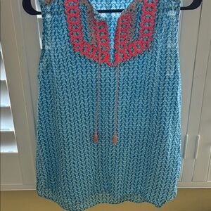 J. Crew Blue and Navy Geometric Top. Cute